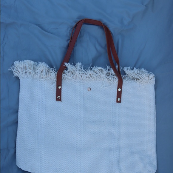 Summer Vibes Canvas Tote Bag Beach Bag White Navy. NWT - Picture 8 of 8